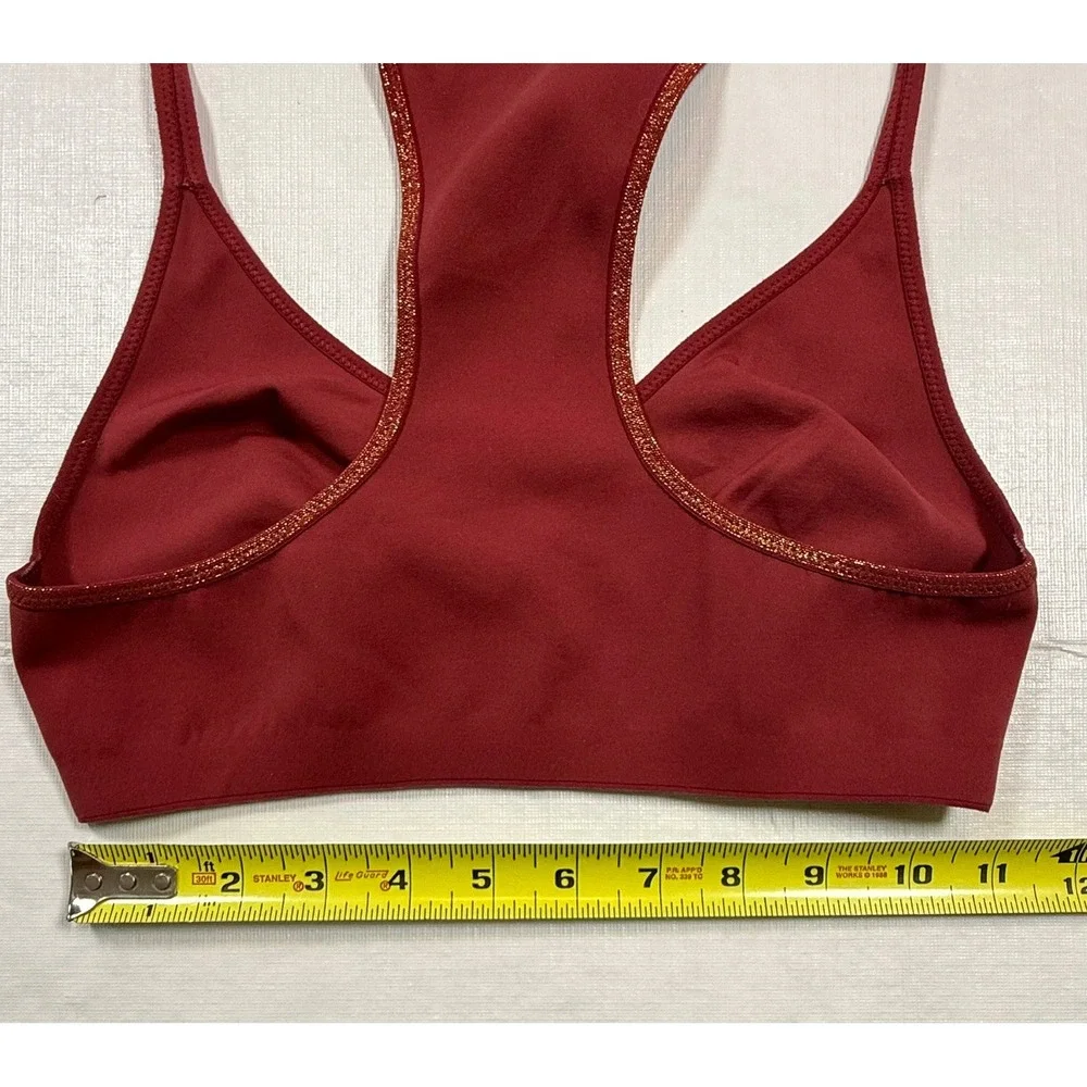 Aerie Real Me Burgundy Racerback Sports Bra Bralette Glitter Trim Small S/P